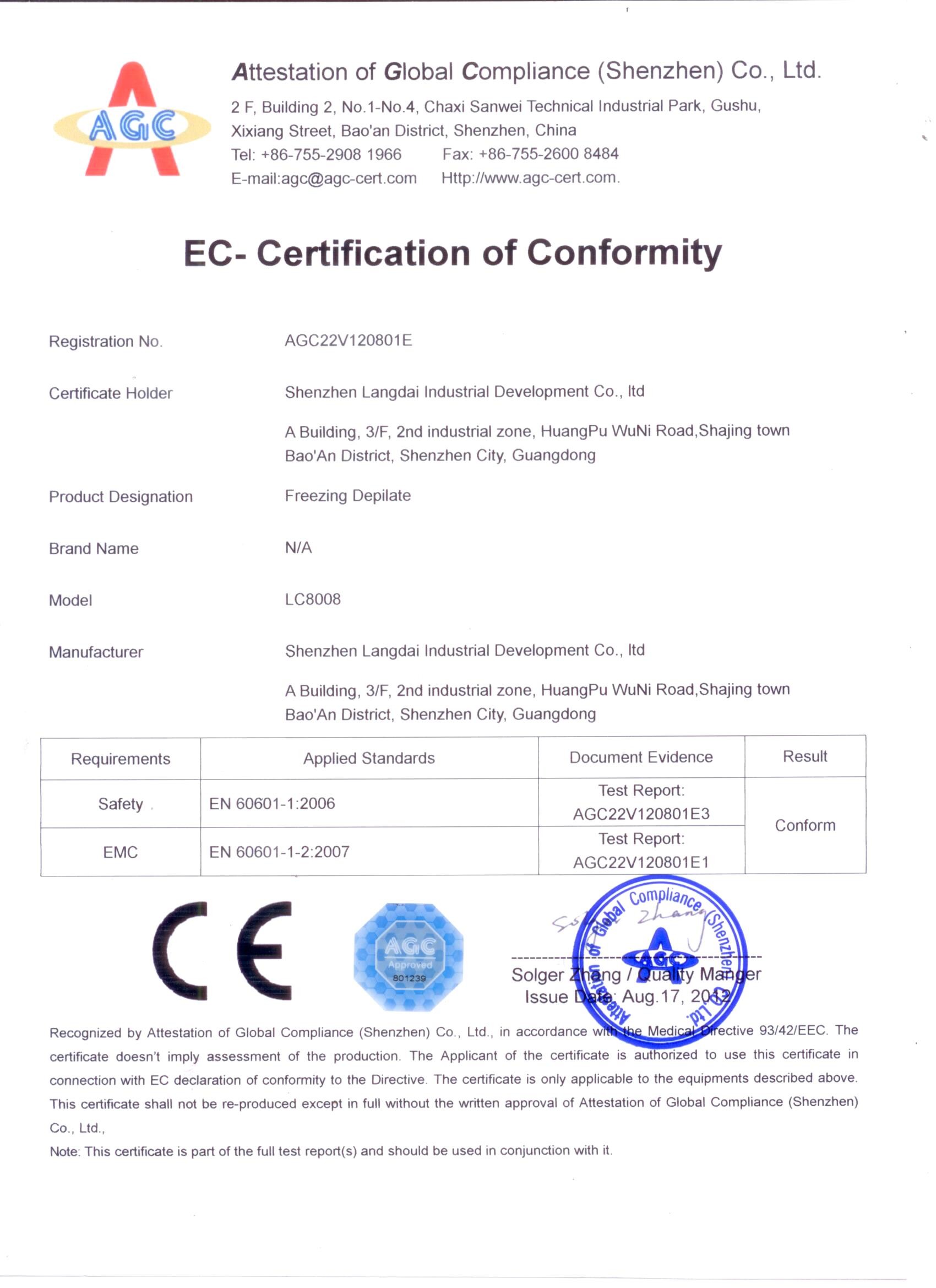 Chine Shenzhen Langdai Industrial Development Co., Ltd. Certifications