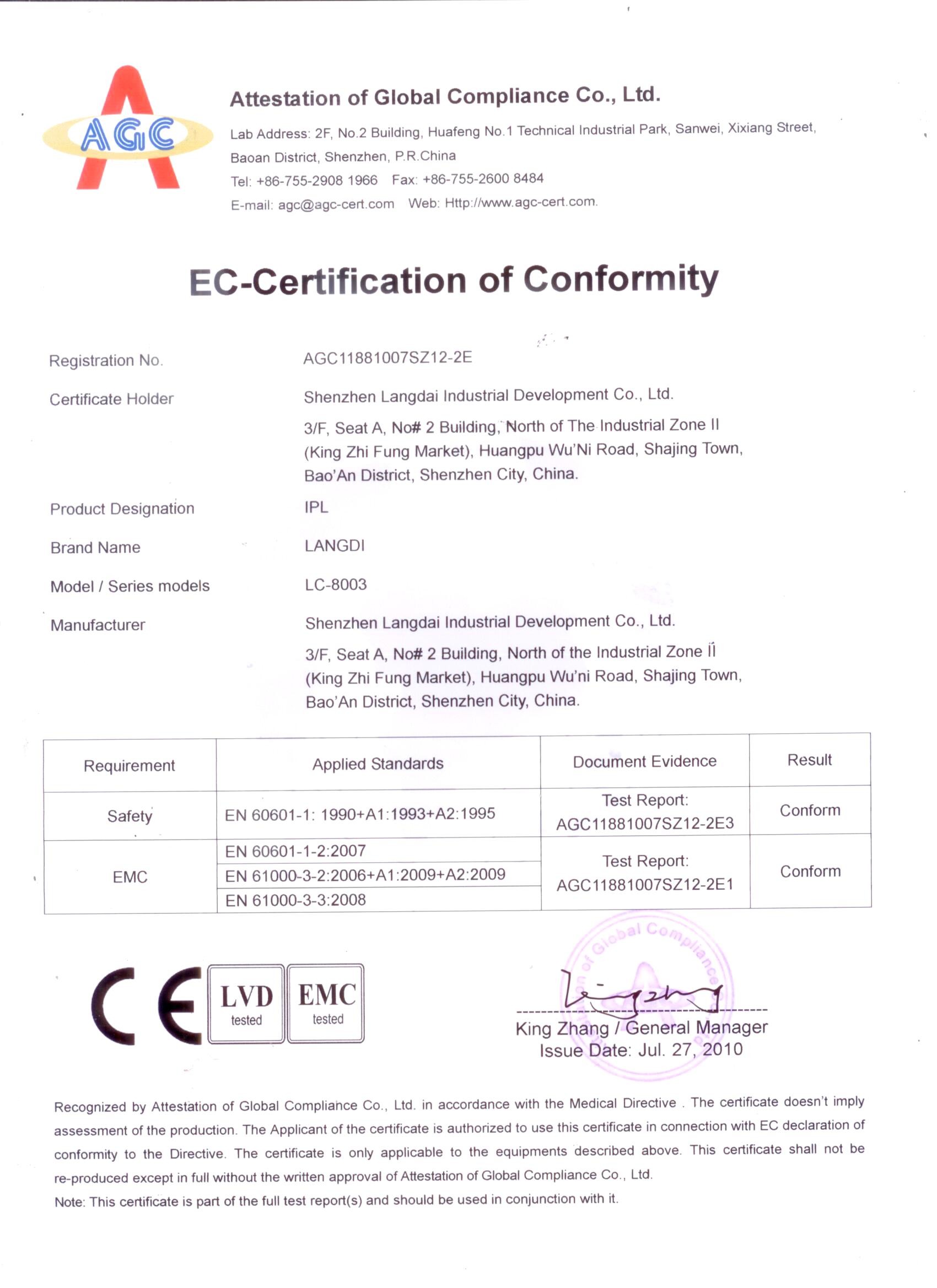 Chine Shenzhen Langdai Industrial Development Co., Ltd. Certifications